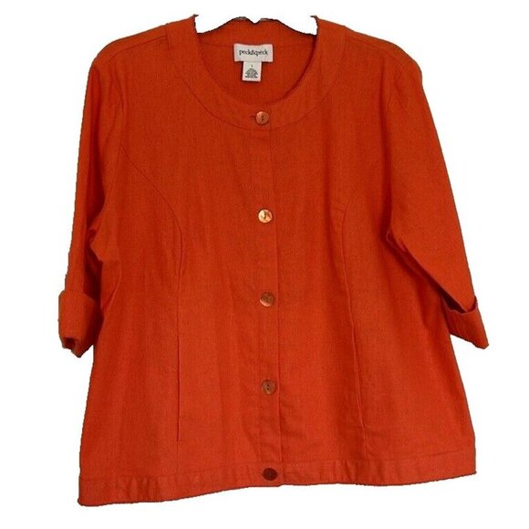 Peck & Peck Orange Linen Blend Button‎ Front 3/4 Sleeve Jacket - Picture 1 of 10